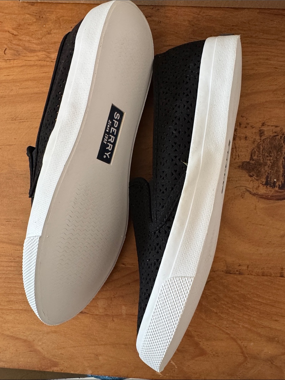 Sperry Black Perforated Slip-On Sneakers with White Sole___new in box. - Picture 5 of 7